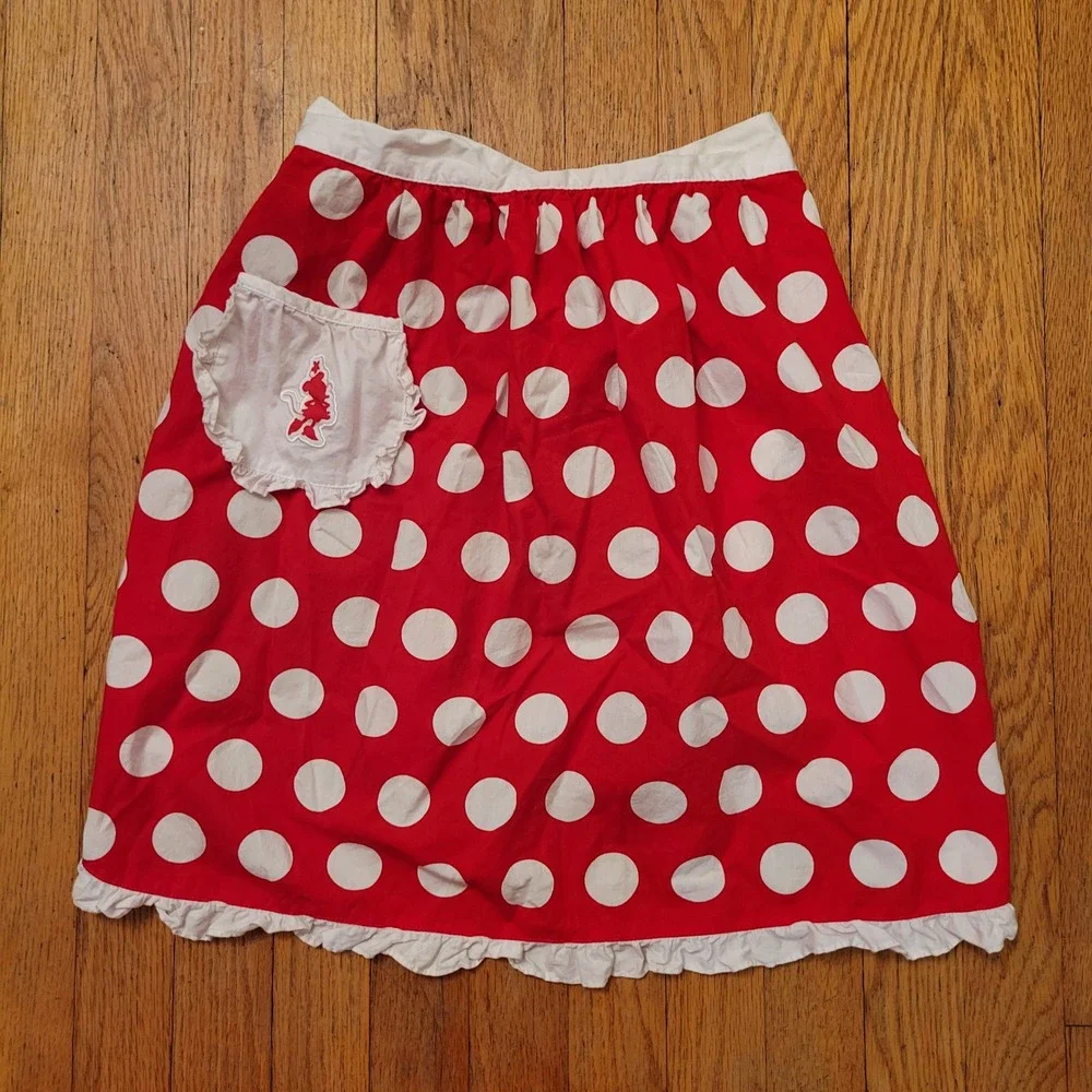 Disney Apron Red White Polka Dot Ruffle Minnie Mouse Feminine Trad Wife Cottage